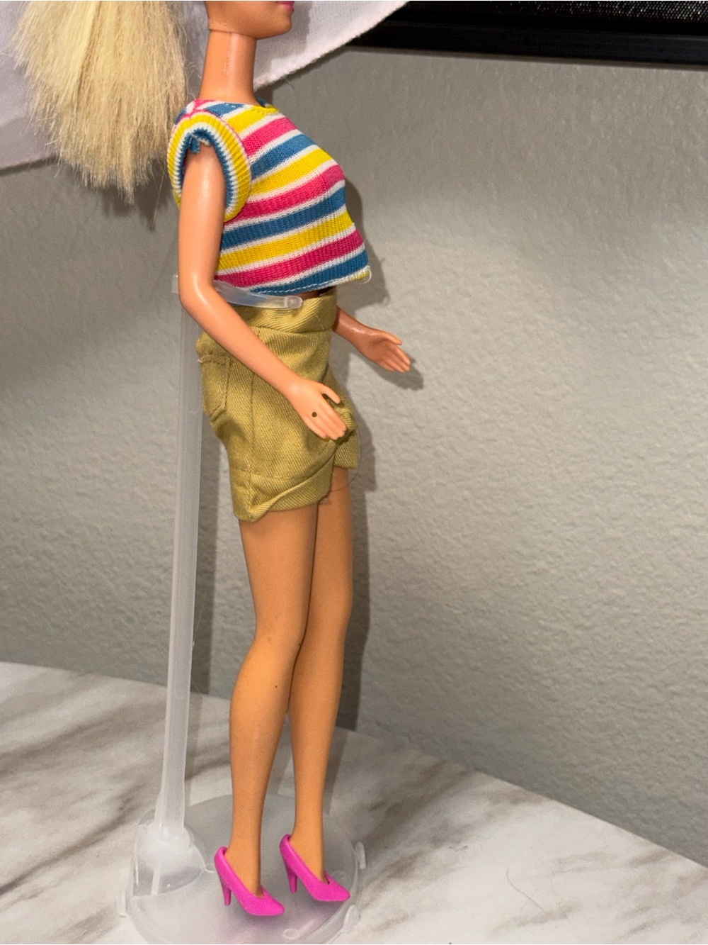 Barbie Mattel Striped Top Khaki Shorts Pink Heels